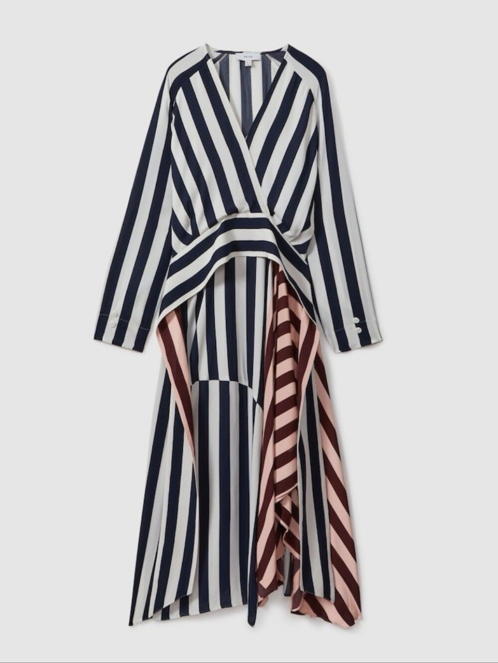 Reiss Nola Colourblock Asymmetric Stripe Midi Dress - Picture 3 of 16